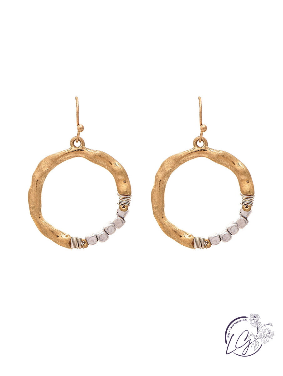 Gold Ring Silver Beads Earrings