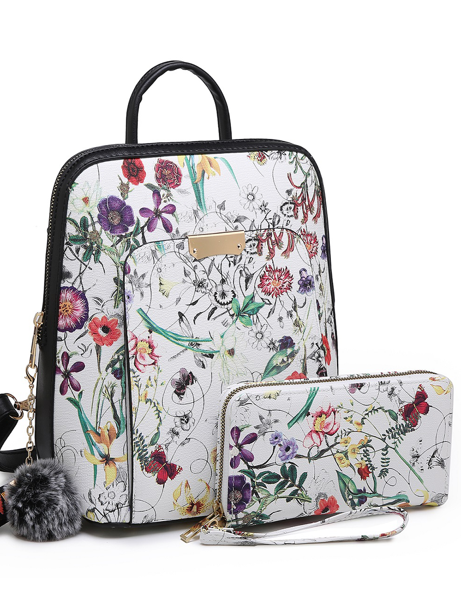 Flower Power Backpack and Satchel Set in White