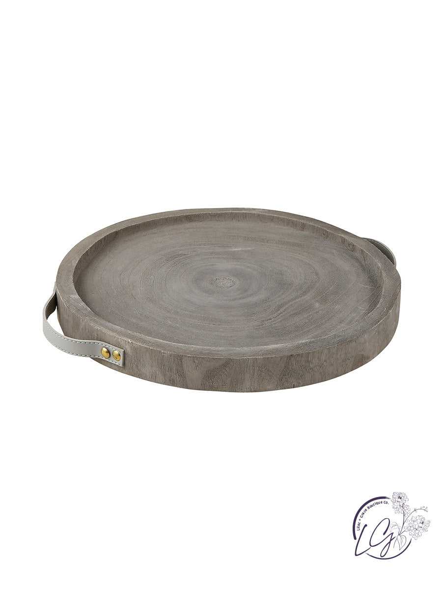 PAULOWNIA + LEATHER TRAY - NATURAL