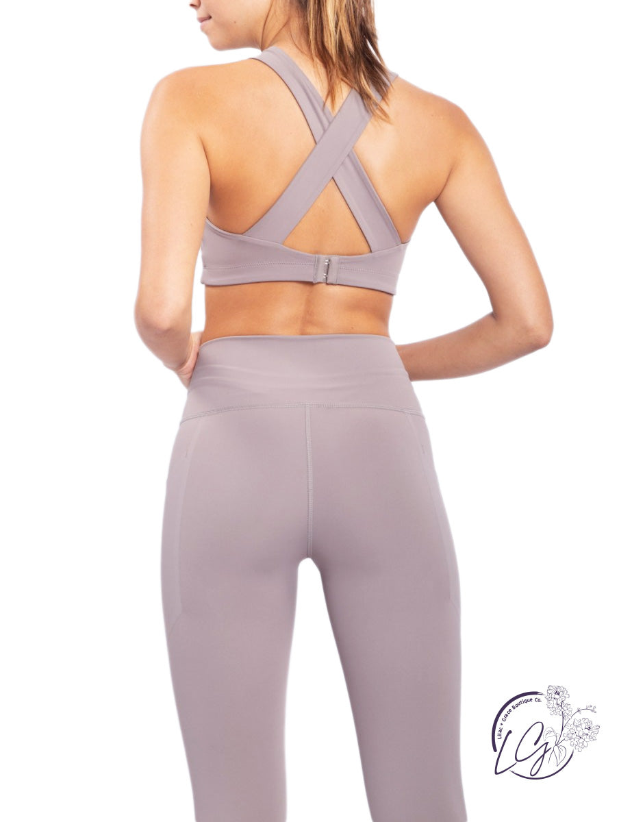 Split Front Overlay Back Adjustable Sports Bra