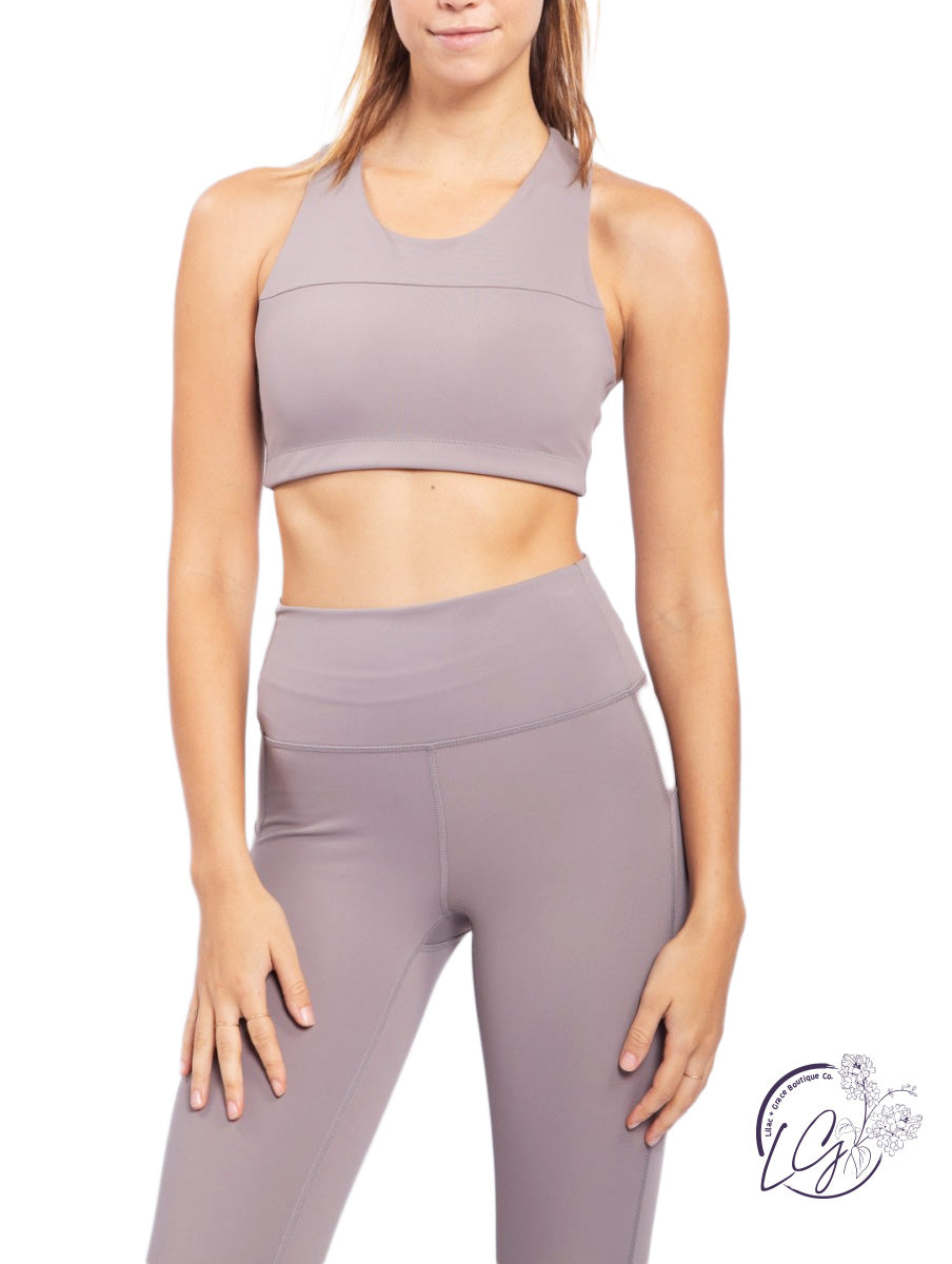 Split Front Overlay Back Adjustable Sports Bra