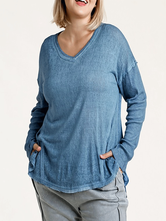 Curvy Katie Long Sleeve Top in Denim