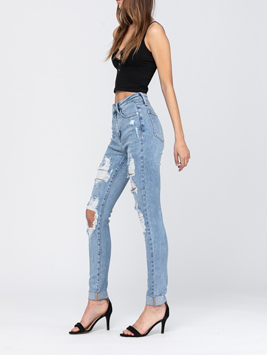 Curvy Kenzie Distressed High Waisted Skinny Jean By Judy Blue Denim