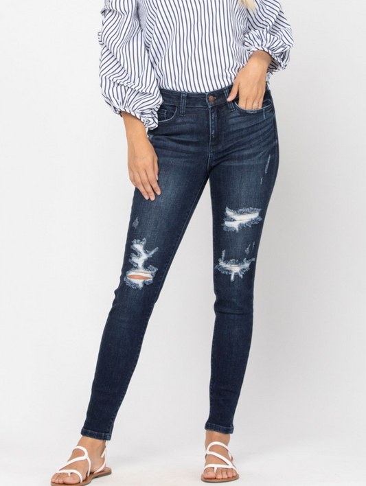 Curvy Lilly Mid-Rise Destroyed Skinny by Judy Blue