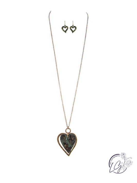 Patina Double Heart Necklace Set