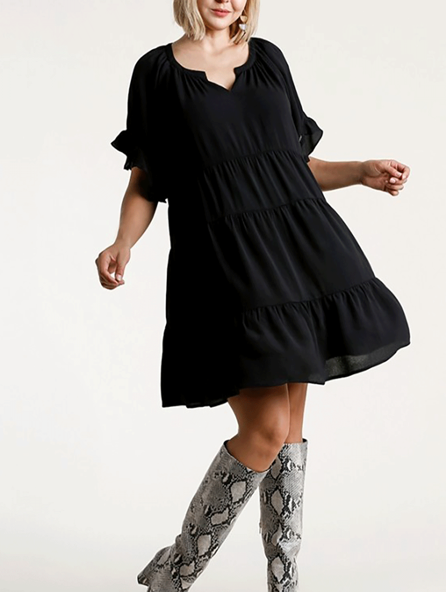 Curvy Falling in Love Tiered Dress in Black