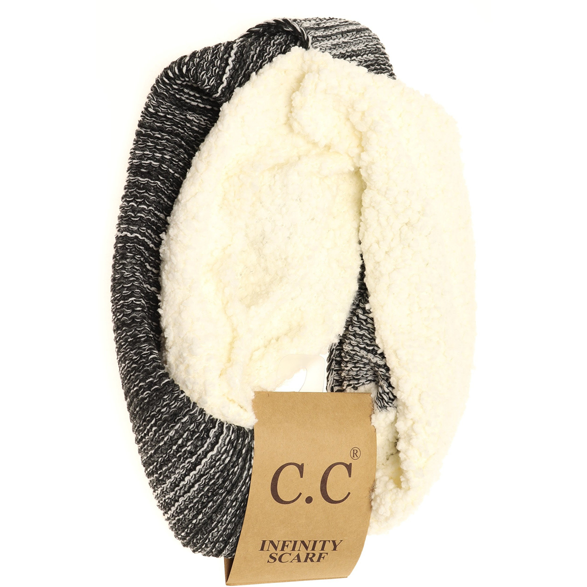 Popcorn Heathered Sherpa Lined Knit Scarf in Black