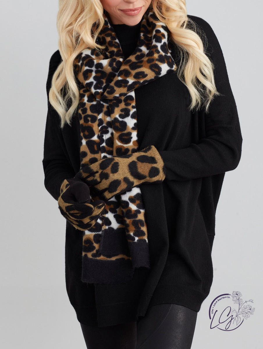 LEOPARD SCARF & GLOVES GIFT SET