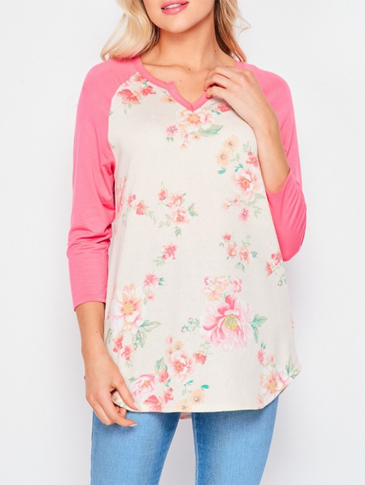 Sweet Peonies 3/4 Sleeve Top