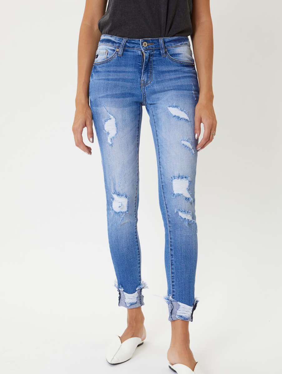 Sierra Mid Rise Distressed Ankle Skinny Jean by KanCan