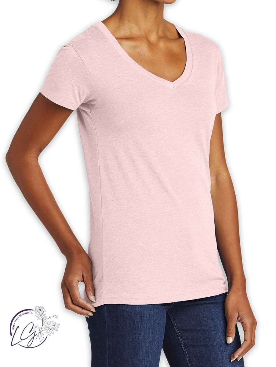 Signature Basic V-Neck Tee in Heather Rose