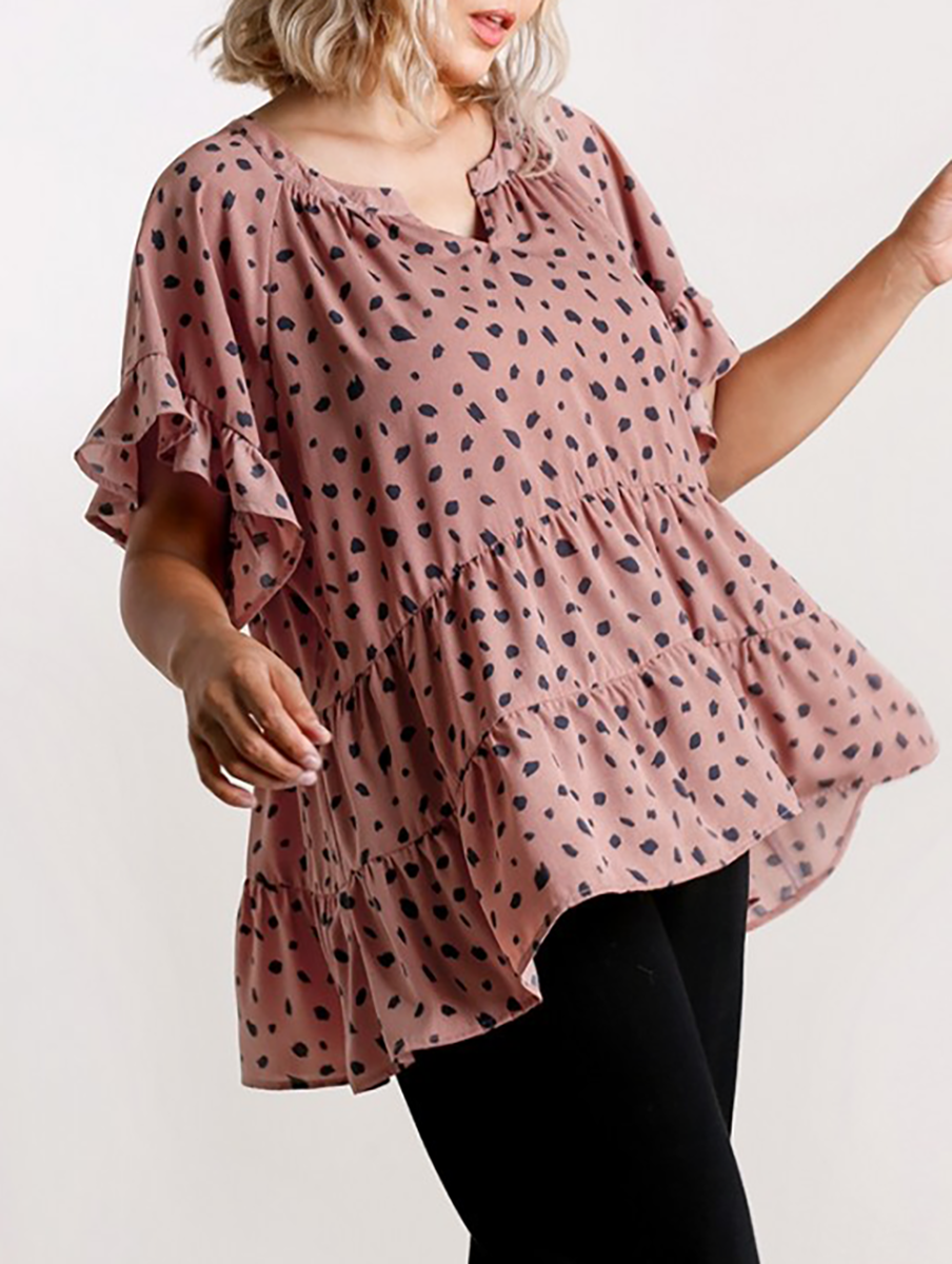 Curvy Spotted the One Babydoll Blouse in Rose