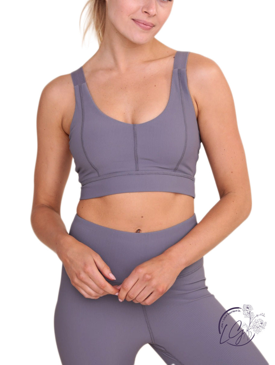 Micro Ribbed Lycra-Blend Sports Bra