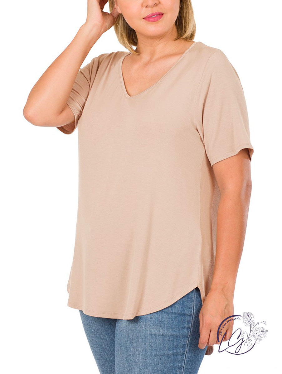 Curvy  Comfort Caress V-Neck Tee