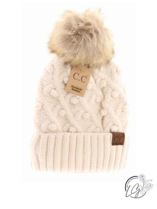 Bobble Knit Fur Pom CC Beanie