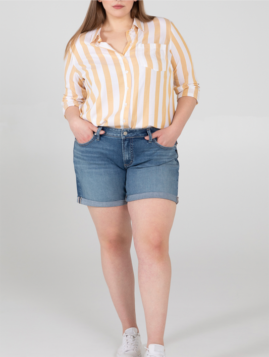 Curvy Addison Mid Rise Boyfriend Shorts by Silver Jeans