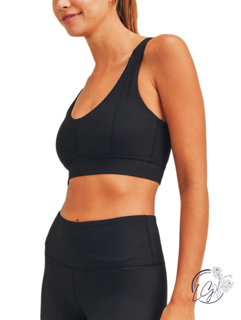 Micro Ribbed Lycra-Blend Sports Bra - Closeout