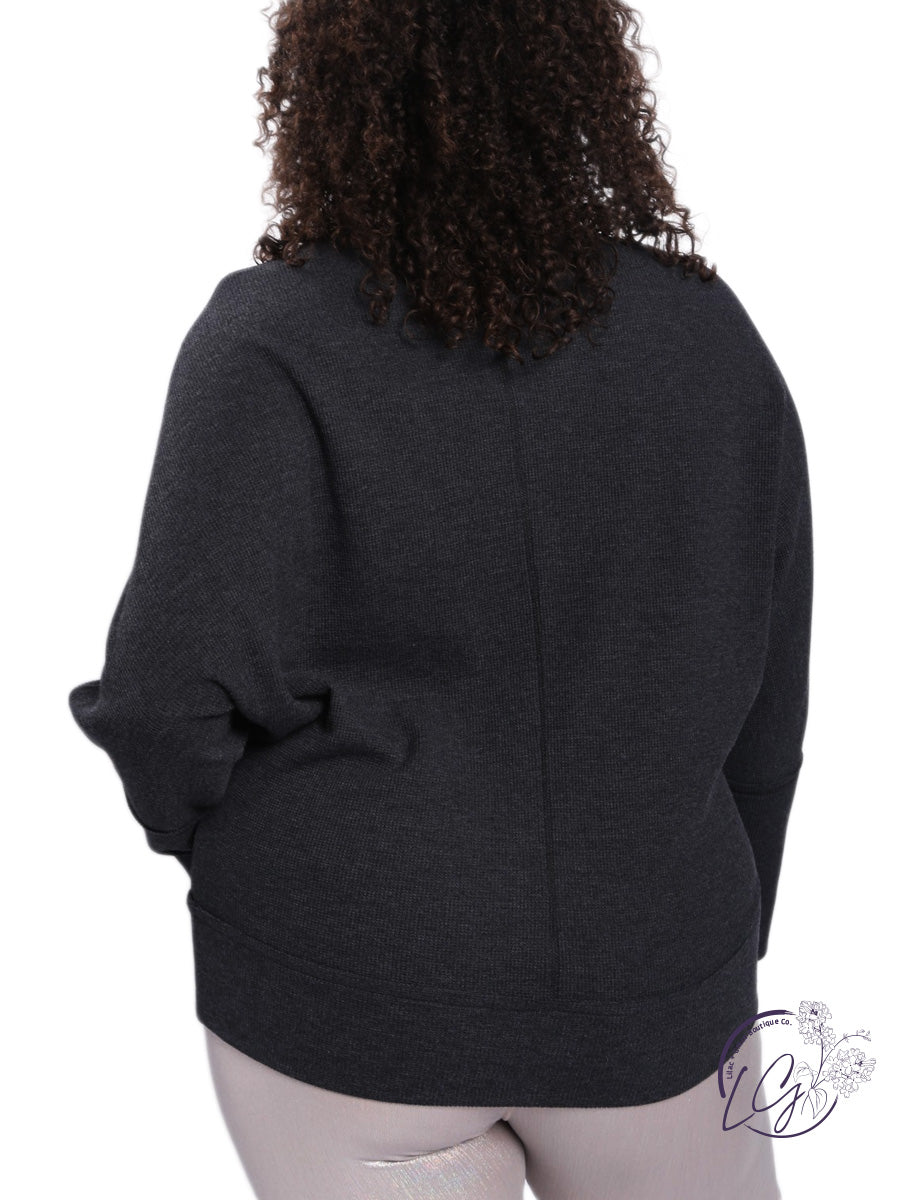 Curvy Waffle-Knit Pullover with Dolman Sleeves