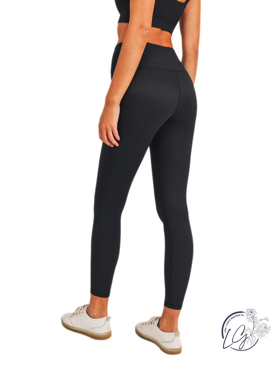 Micro Ribbed Lycra-Blend High-Rise Leggings