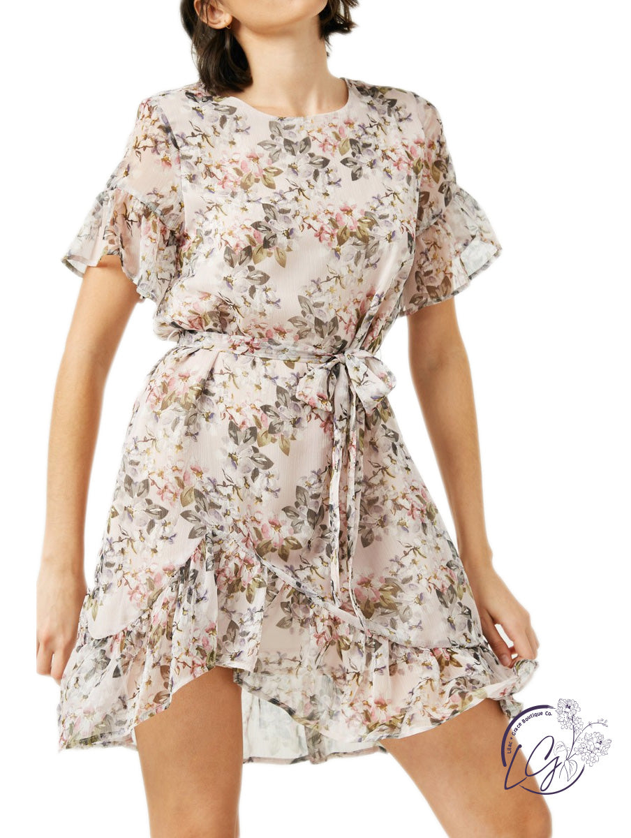 Floating Petals Belted Floral Mini