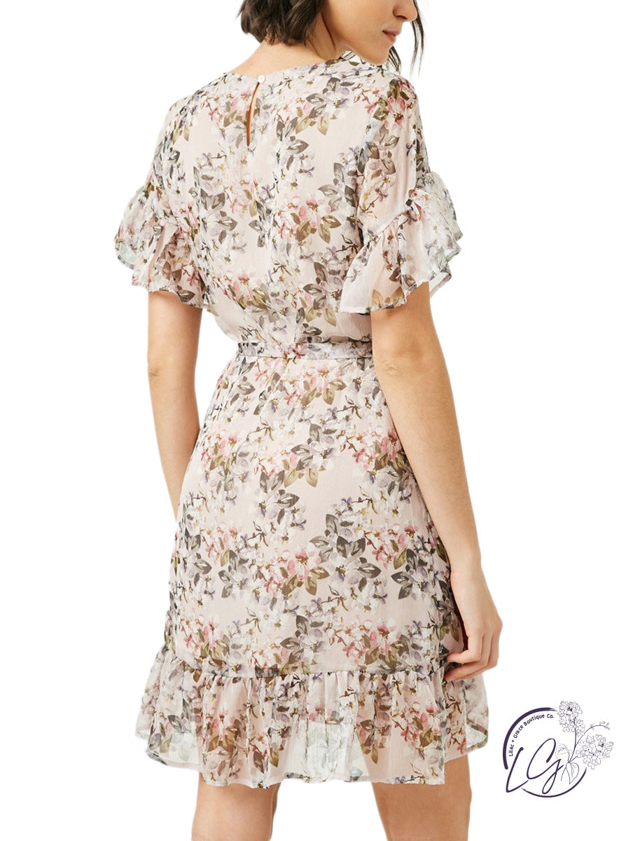 Floating Petals Belted Floral Mini