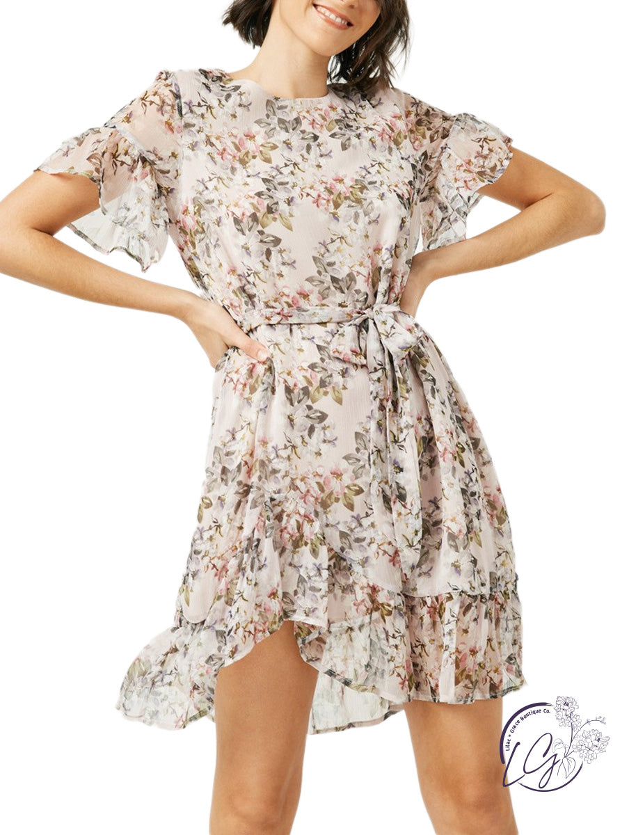 Floating Petals Belted Floral Mini