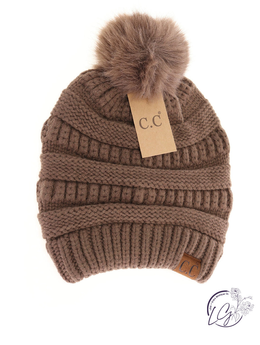 Super Soft Matching Fur Pom CC Beanie