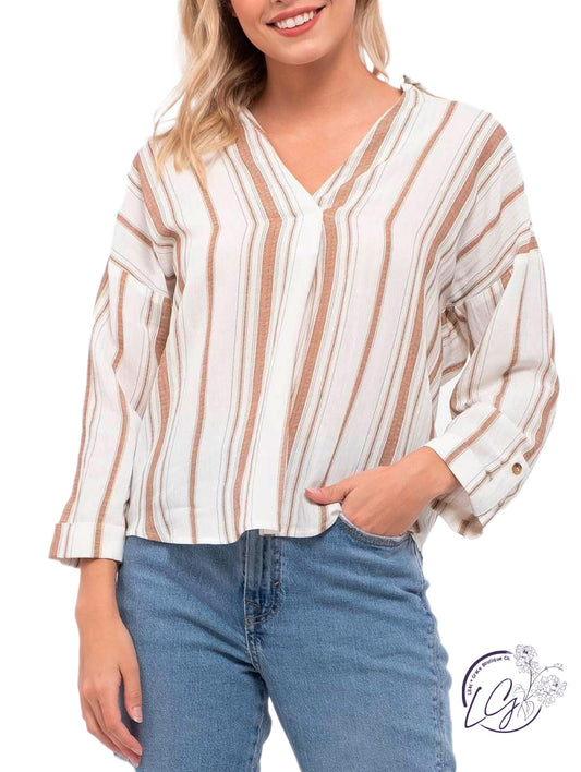 Rising Sun Striped V-Neck Top