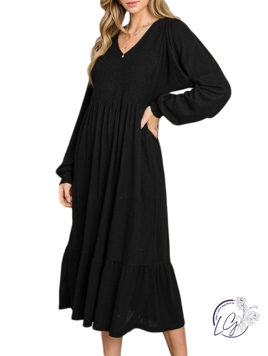 Curvy Graceful Gatherings Smocked Midi Dress