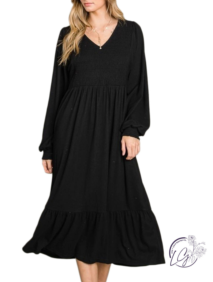 Curvy Graceful Gatherings Smocked Midi Dress