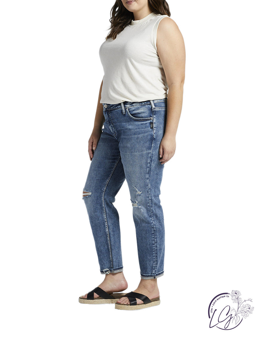 Curvy Boyfriend Mid Rise Slim Leg Jeans