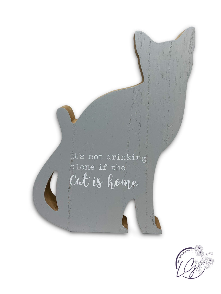 WOOD CAT CUTOUT TABLETOP SIGN