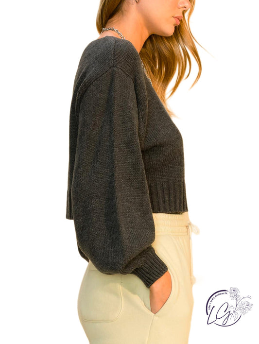 ALL TO MYSELF LONG PUFF-SLEEVE CROPPED SWEATER