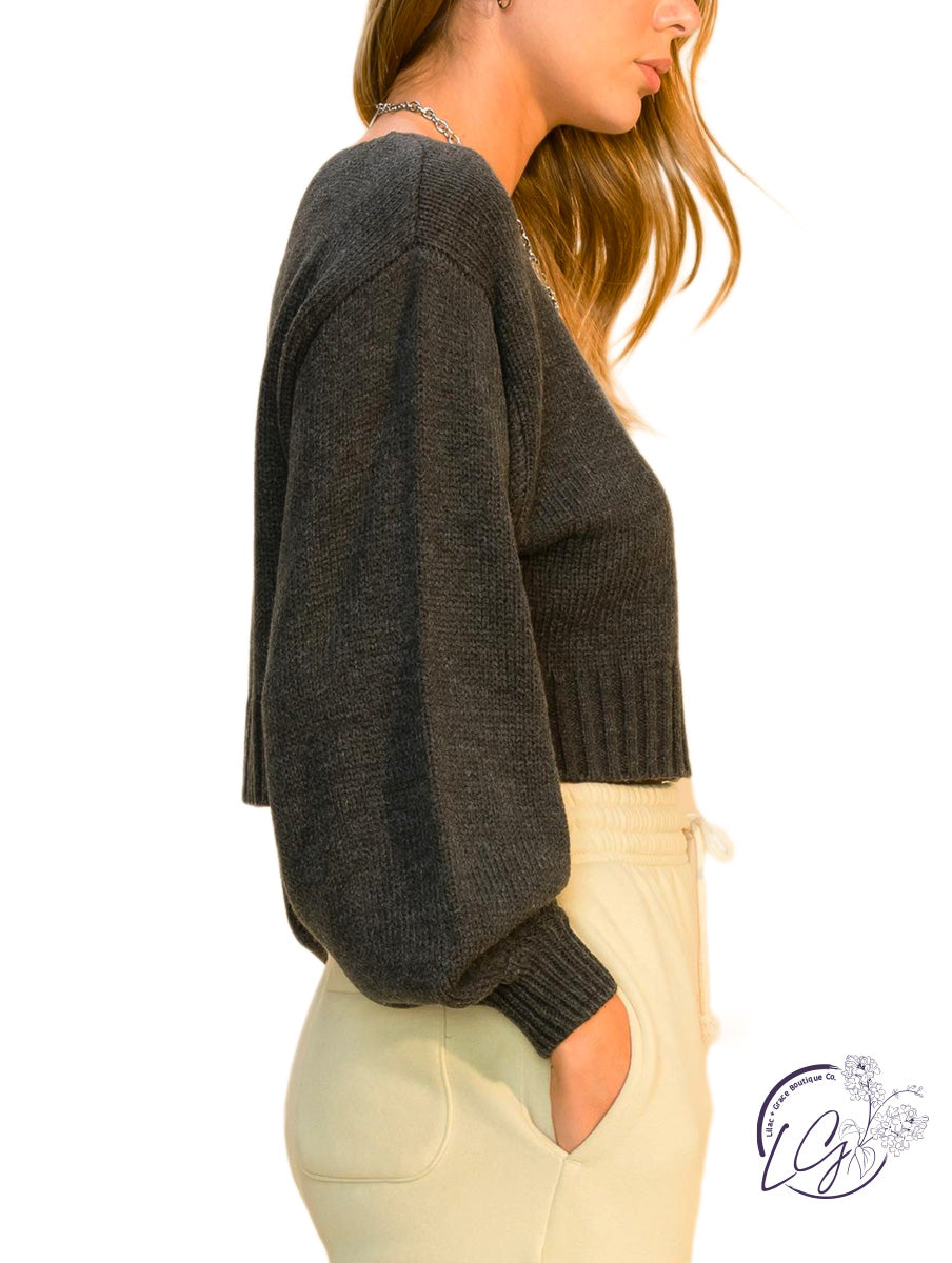 ALL TO MYSELF LONG PUFF-SLEEVE CROPPED SWEATER