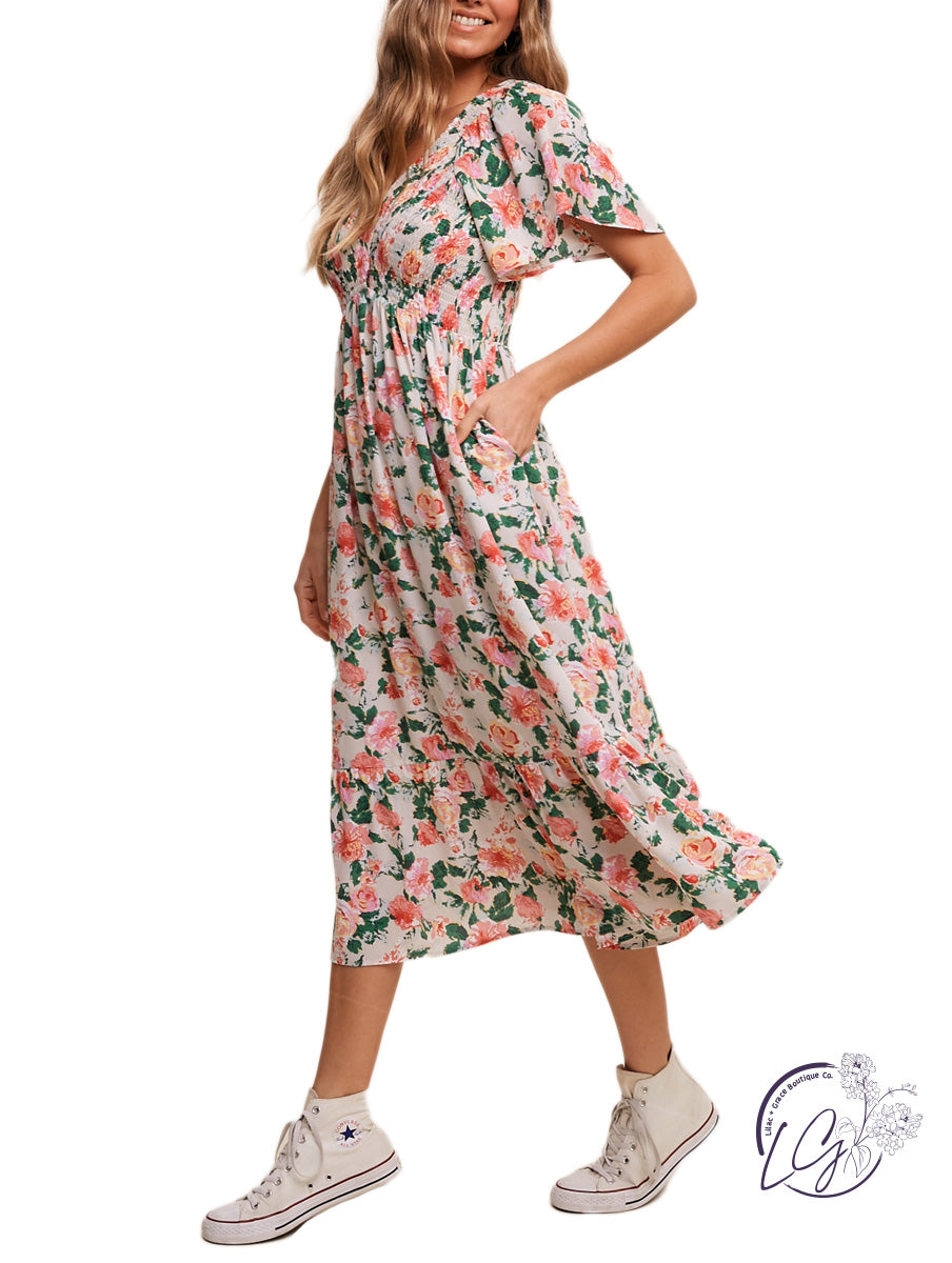 Garden Of Flowers Midi Dress