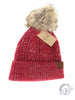 Soft Cuff Cable Knit Fur Pom CC Beanie