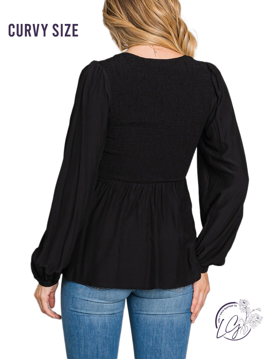 Curvy Lightweight Dream Smocked Bubble Sleeve Top