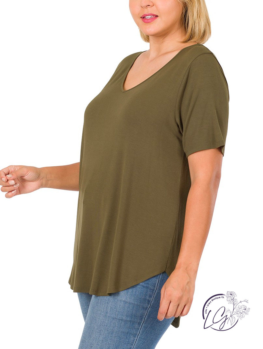 Curvy  Comfort Caress V-Neck Tee