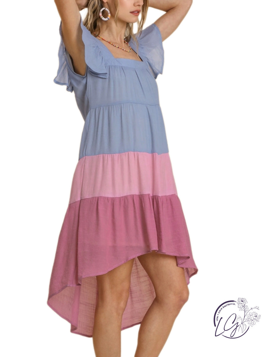 Spin Me Around The Sun Short Ruffle Sleeve Midi Dress