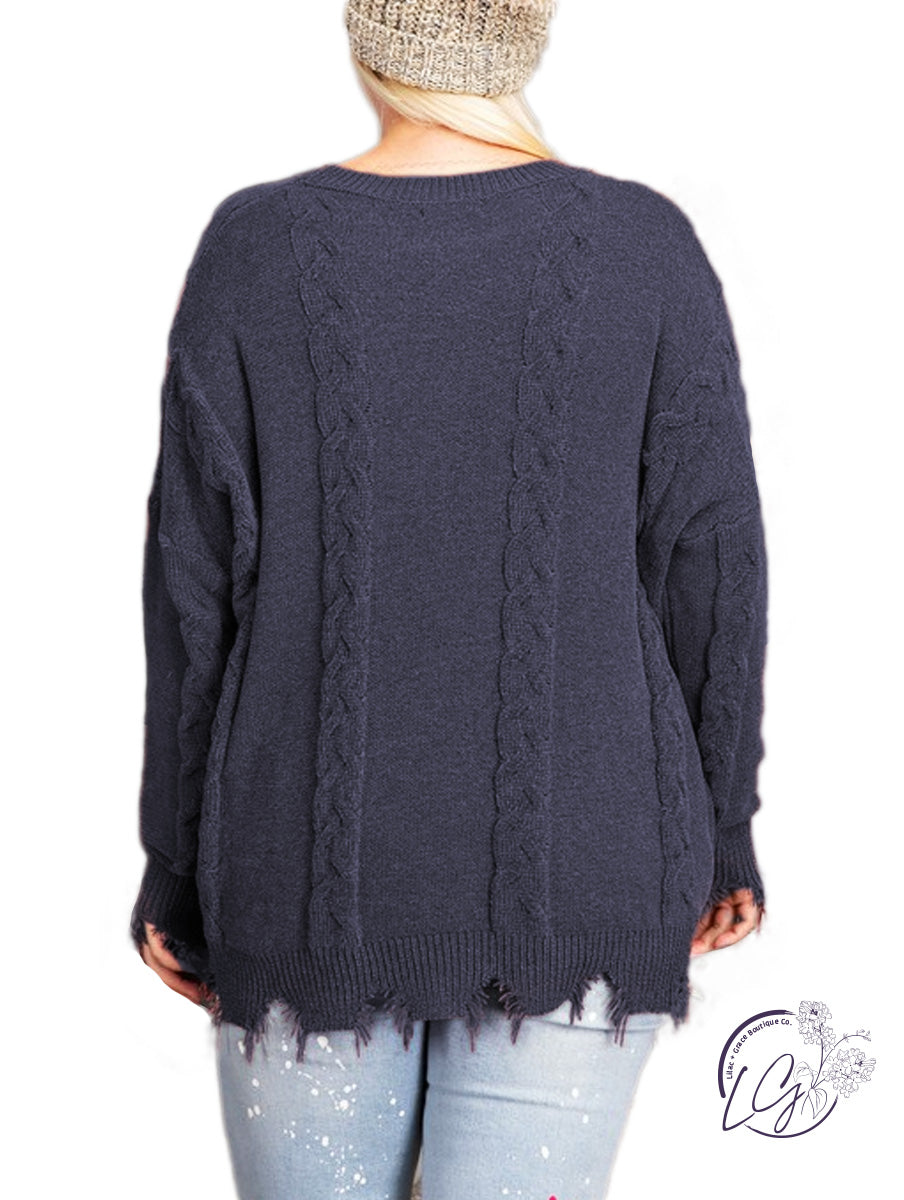 Curvy Puddle Jump Solid Cable Knit Sweater