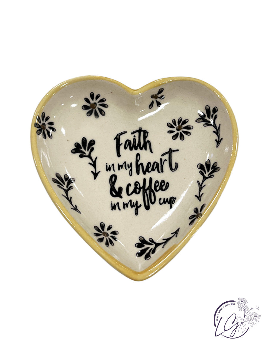 Ceramic Coffee & Faith Heart Trinket Tray