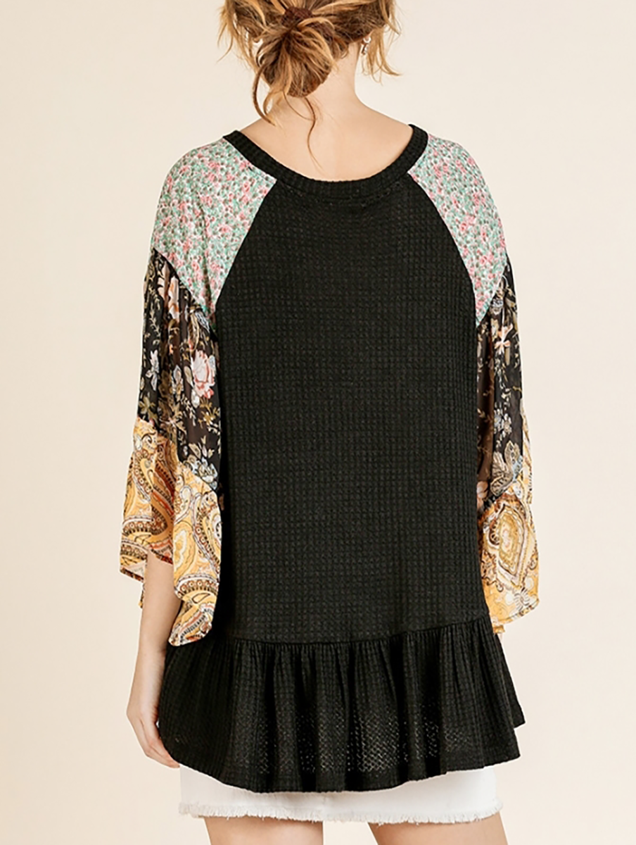 One Day at a Time Floral Top in Black