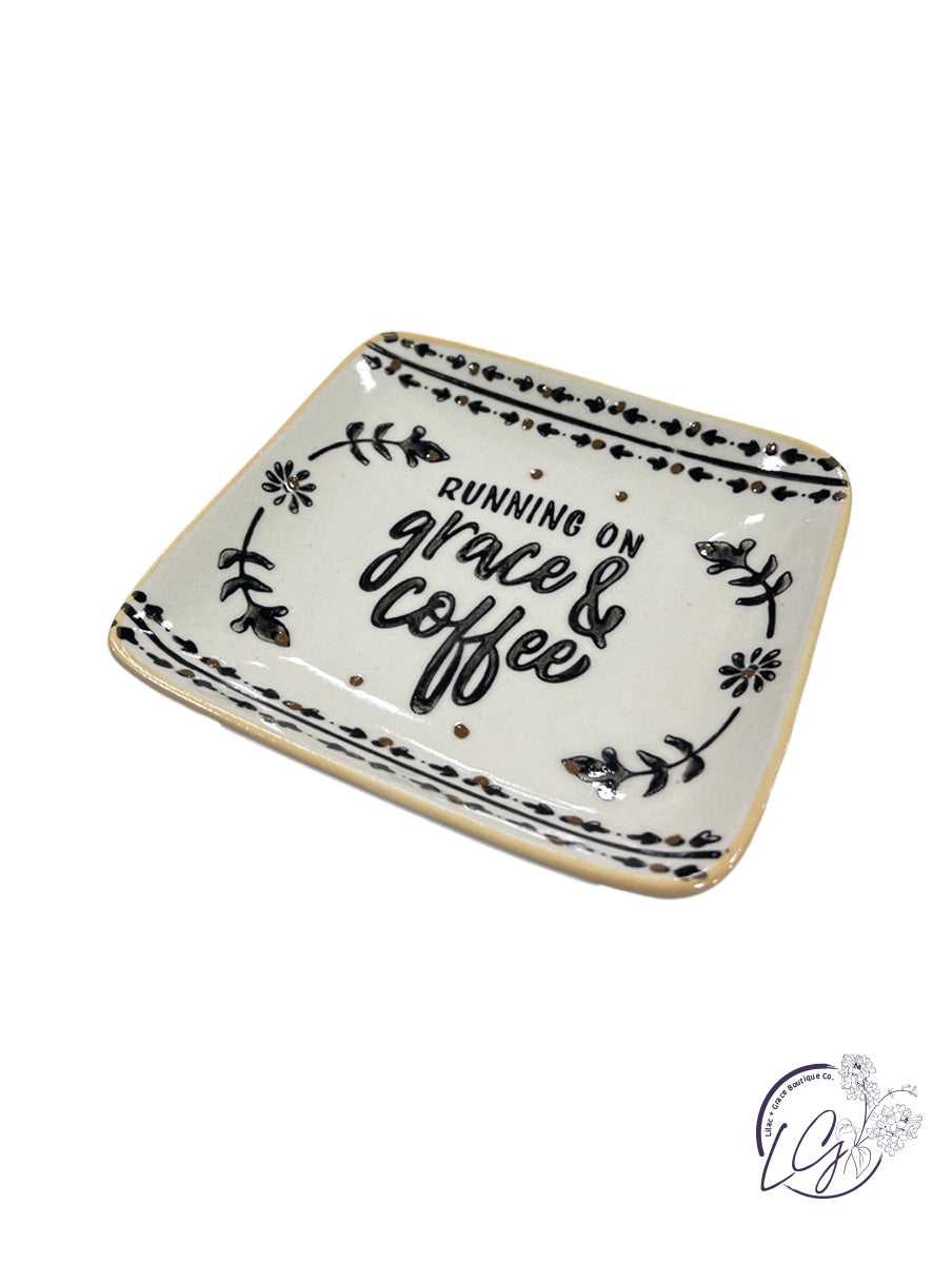 Ceramic Coffee & Faith Square Trinket Tray