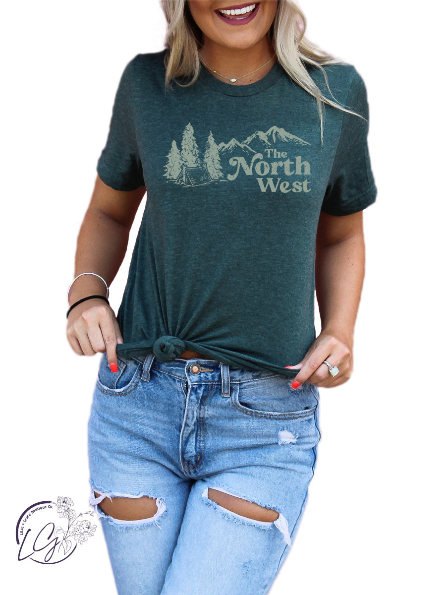 Curvy Northwest Mountains Tee in Evergreen