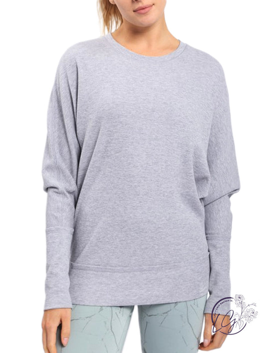 Waffle-Knit Pullover with Dolman Sleeves