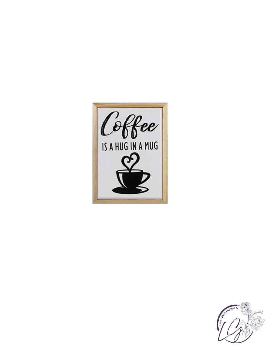 WOOD FRAMED ENAMEL FINISH COFFEE WALL SIGN