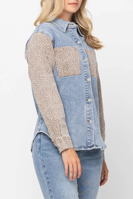 Corine Cheetah Pocket Print Denim Jacket by Judy Blue