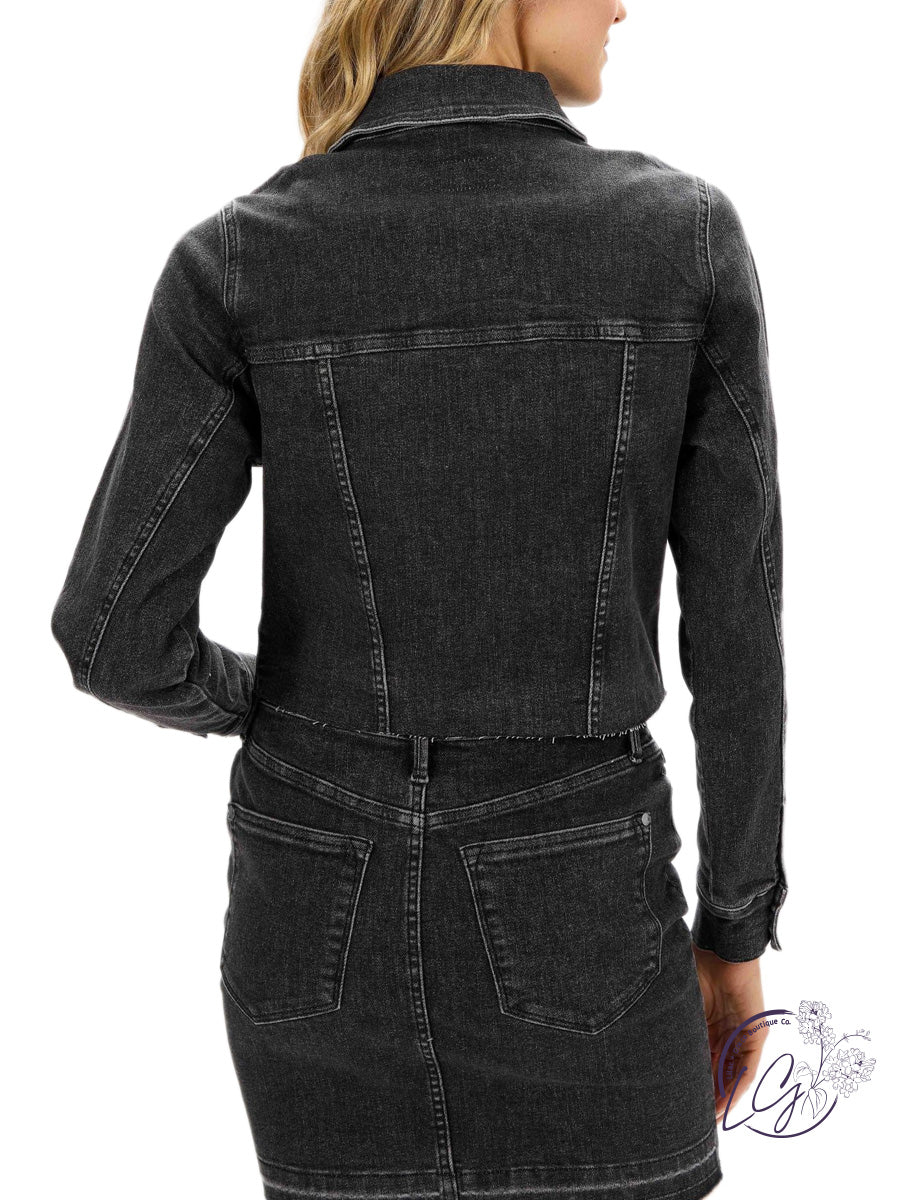 Greyson Black Denim Cropped Jacket By Judy Blue