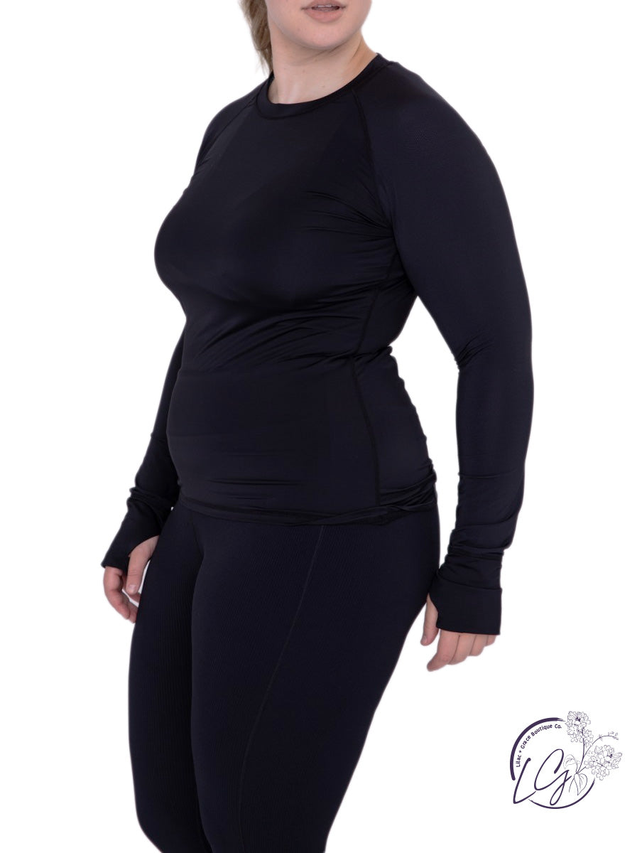 Curvy Cool-Touch Raglan Tee w/ Long Mesh Sleeves