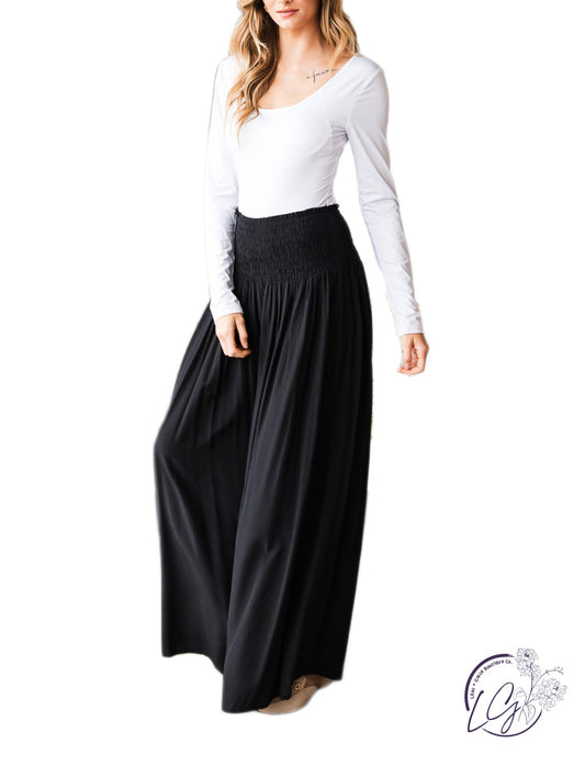 Smocked Elegance Wide-Leg Trousers